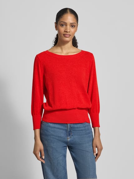 monari Gebreide pullover van zomerchenille met 3/4-mouw Lichtrood - 4