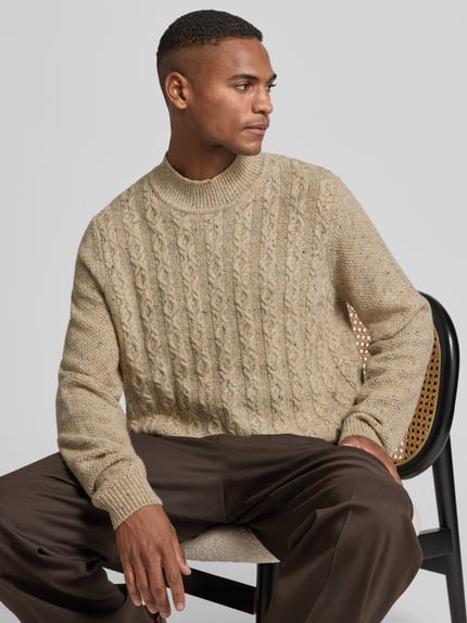 Fynch-Hatton Strickpullover aus Woll-Mix mit Stehkragen Modell 'Donegal' Offwhite 3