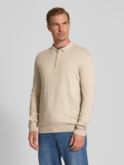 Selected Sweter z dzianiny o kroju regular fit z czystej bawełny model ‘BERG’ Złamany biały melanż 4