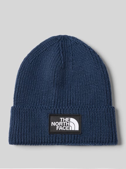 Produktfoto, Beanie in Ripp-Optik von The North Face, dunkelblau, gestrickte Struktur, breiter Umschlag, Label-Patch, Herrenaccessoire