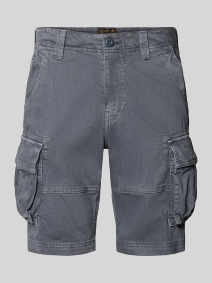 Produktfoto, Straight Fit Shorts mit Cargo-Taschen Modell 'Core' von Superdry aus Baumwoll-Mix in Grau mit Knopf- und Reißverschluss, Eingriffstaschen, Gesäßtaschen, Bundweite 42 cm, Innenbeinlänge 23 cm, Herren Shorts