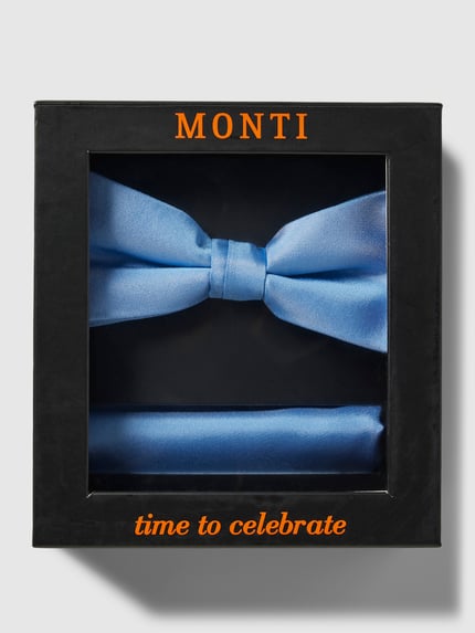 MONTI Fliege und Einstecktuch im Set aus reiner Seide Bleu 1