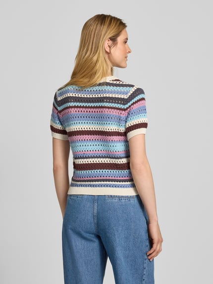 Jake*s Casual Gebreid shirt met ajourpatroon Bleu - 5