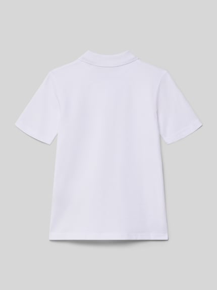 Produktfoto, weißes Regular Fit Poloshirt mit Label-Print Modell 'ALLIANCE' von Jack & Jones, reine Baumwolle, Rückansicht, Knopfleiste