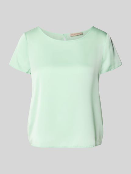 Productfoto, Blusenshirt mit Rundhalsausschnitt und abgerundetem Saum van Rinascimento in lichtgroen, materiaal-mix met stretch, loose fit, kort model, zonder zichtbare textuur, neutrale achtergrond.