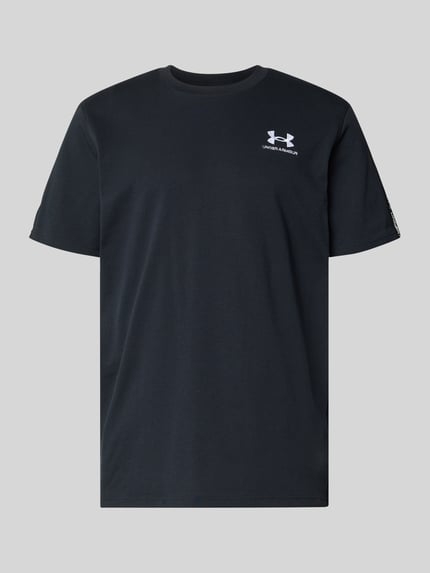 Productfoto, zwart Regular fit T-shirt met logo-stitching model 'Icon' van Under Armour, katoenmix, ronde hals, ruglengte maat M 72 cm