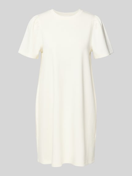 Produktfoto, T-Shirt-Kleid aus Modal-Mix mit Rundhalsausschnitt von Rich & Royal in Creme, Gerader-Schnitt, Minikleid, glatte Textur. Damen T-Shirt-Kleid Modal-Mix mit Stretch-Anteil, Rückenlänge 83 cm, Brustweite 40 cm, Ärmellänge 24 cm, Rundausschnitt.