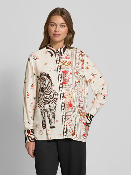 Emily Van den Bergh Regular Fit Hemdbluse aus reiner Viskose mit Animal-Print Beige Melange 4