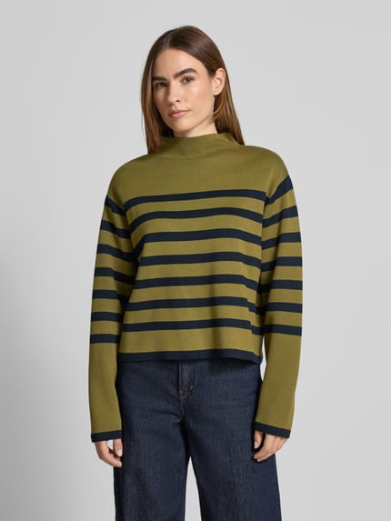 Jake*s Collection Strickpullover mit geripptem Stehkragen Oliv 4