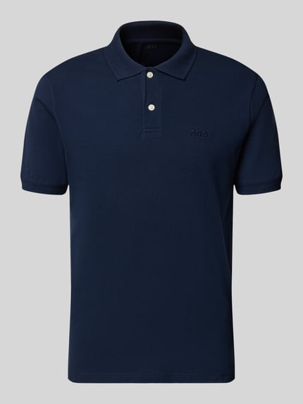 Produktfoto, Slim Fit Poloshirt mit Label-Stitching von GAP, ciemnogranatowy, bawełna z elastanem, krój slim fit, zapięcie na guziki, długość tyłu w rozmiarze M: 70 cm