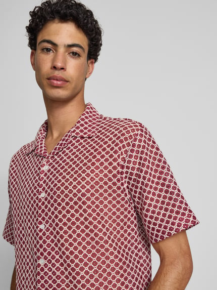 Redefined Rebel Boxy fit vrijetijdsoverhemd met ajourpatroon, model 'ZANDER' Rood - 3