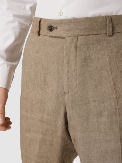 Carl Gross Slim Fit Anzughose aus Leinen mit Bügelfalten Modell 'Tomte' Taupe 3