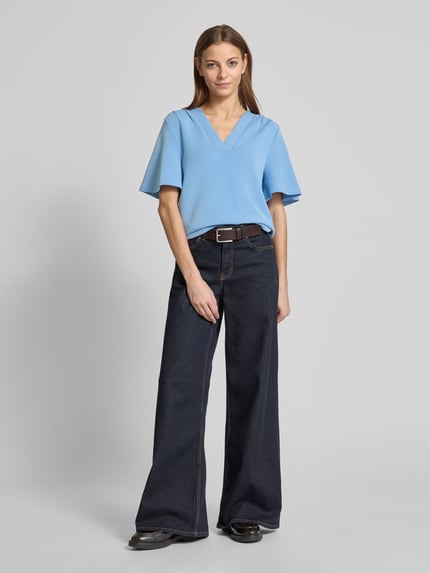 Selected T-shirt met V-hals, model 'TENNY' Rookblauw - 1