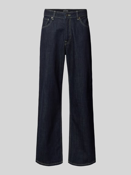 Produktfoto, ciemnogranatowe jeansy z bawełny, krój loose fit, wpuszczane kieszenie, Loose Straight Fit Jeans mit Eingrifftaschen Modell 'TED' von Jack & Jones, szerokość w rozmiarze 32/34: 42 cm, długość wewnętrzna nogawki: 78 cm