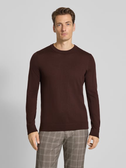 Selected Sweter o kroju regular fit z czystej wełny merino model ‘TRAY’ Ciemnobrązowy 4