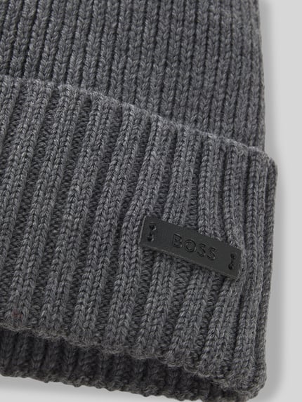 BOSS Mütze aus Wolle mit Logo-Patch Modell 'Fati' Mittelgrau 4