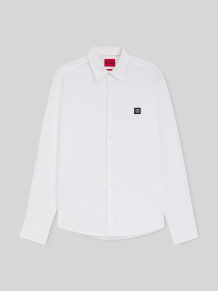 Produktfoto, Slim Fit Freizeithemd aus Baumwoll-Mix Modell 'ERMO' von HUGO, biała, jednokolorowa tkanina, krój slim fit, bawełna