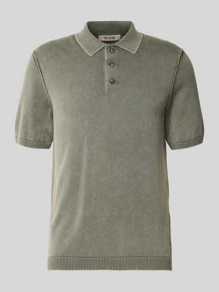 Produktfoto, Regular Fit Poloshirt aus reiner Baumwolle Modell 'GARSON' von Only & Sons in Melange-Optik, Feinstrick, kurze Knopfleiste, gerippte Abschlüsse