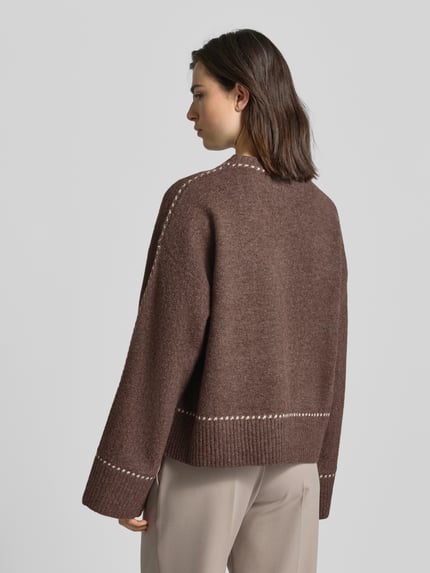 Neo Noir Relaxed Fit gebreide trui met wol-aandeel model 'Roeme' Middenbruin - 5