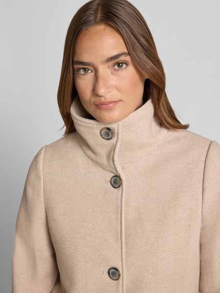 Tom Tailor Płaszcz wełniany o kroju regular fit ze wzorem w jodełkę Beżowy 3