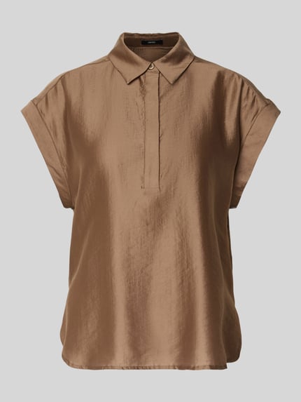 Produktfoto, Regular Fit Bluse aus Lyocell-Mix Modell 'Zamin' von Someday in Braun mit Hemdblusenkragen, verdeckter Knopfleiste, Kappärmel, glatte Textur, Damen Bluse