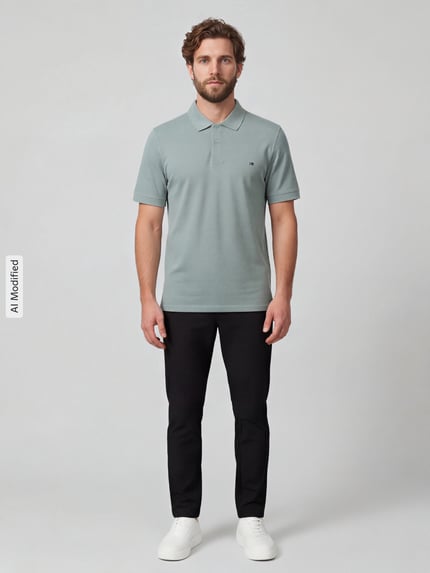 Männermodel trägt Tapered Fit Stoffhose mit Viskose-Anteil Modell 'Phil' von Brax in Schwarz, Herren Gerade Hose, Ganzkörperansicht von vorne