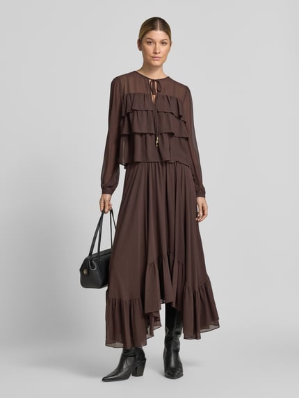 MICHAEL Michael Kors Midi-Rock aus Chiffon in asymmetrischem Look Schoko 1