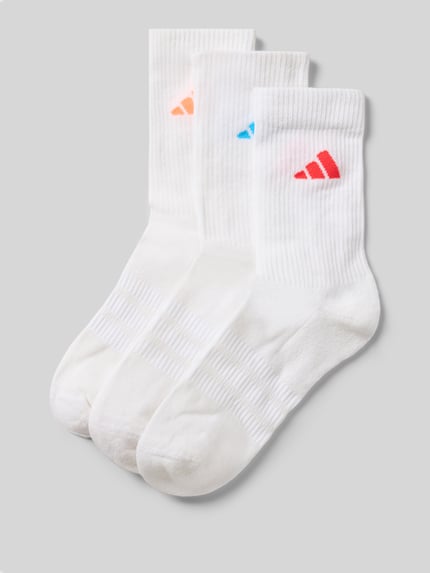 Produktfoto, Socken mit Label-Print im 3er-Pack von adidas Sportswear aus weißem Baumwoll-Mix mit Stretch-Anteil, gerippter Abschluss