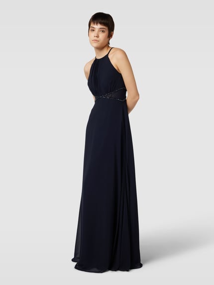 Jake*s Cocktail Abendkleid mit Neckholder und Ziersteinbesatz Marine Melange 1