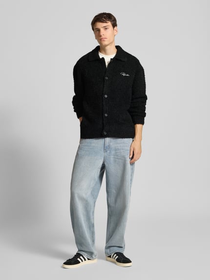 PEGADOR Cardigan aus Effektgarn mit Label-Stitching Black 1