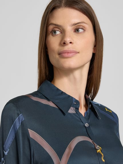 0039 Italy Overhemdblouse met knoopsluiting, model 'SIA' Donkerblauw - 3