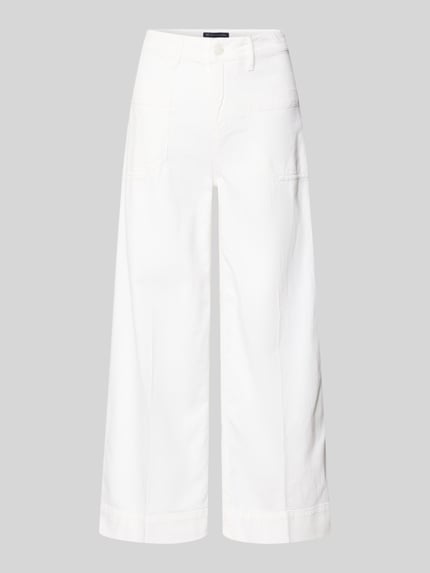 Produktfoto, Wide Leg Jeans mit aufgesetzten Taschen Modell 'MIRU' von Raffaello Rossi aus Leinen-Baumwoll-Mix in Weiß, Damen, 6/8-Länge, strukturierte Oberfläche