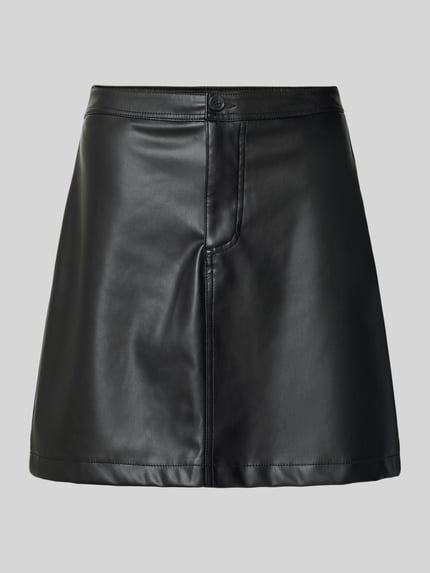 Tom Tailor Denim Lekko rozkloszowana spódnica z imitacji skóry z zapięciem na guzik Czarny 2