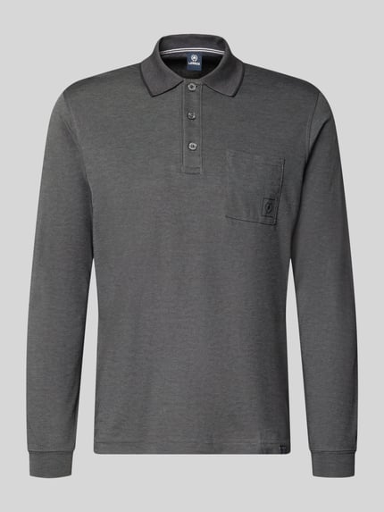 Produktfoto, Regular Fit Poloshirt in Two-Tone-Machart von LERROS, Baumwoll-Mix, dezentes Grau, Knopfleiste, Langarm, Brusttasche, Logo