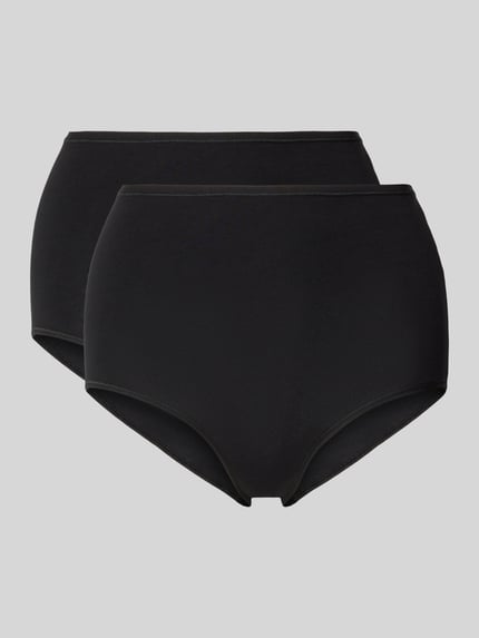 Produktfoto, Slip mit elastischem Bund von Schiesser, schwarze Farbe, glatte Oberfläche, Baumwoll-Elasthan-Mix, körpernaher Schnitt.