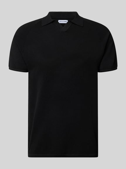 Productfoto, Regular Fit Poloshirt met structuurpatroon model 'HILL' van Jack & Jones, puur katoen, V-hals, zwarte kleur