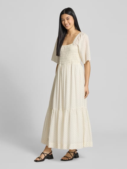 Selected Midikleid mit Smok-Details Modell 'DORA' Offwhite 1