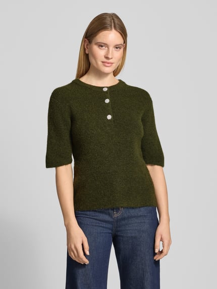 ICHI sweter z dzianiny o kroju regular fit z listwą guzikową model 'FANTIA' Khaki 4