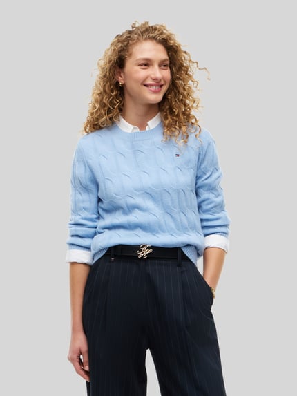 Tommy Hilfiger Regular Fit Pullover aus reiner Wolle Hellblau 4