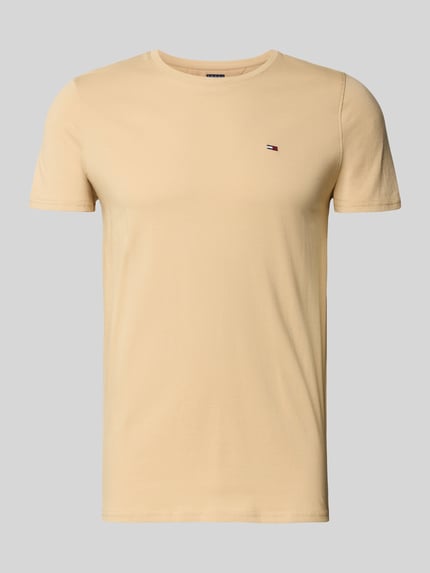 Produktfoto, Regular Fit T-Shirt aus reiner Baumwolle von Tommy Jeans, jednolity kolor, krój regular fit, logo-stitching, okrągły dekolt, krótki rękaw, bawełna