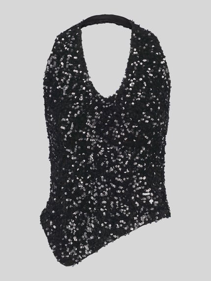 ONLY Top mit Pailletten asymmetrischem Saum Metallic Black 2