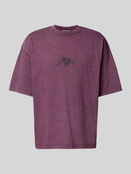 REVIEW Oversized T-Shirt mit geripptem Rundhalsausschnitt Pflaume 2