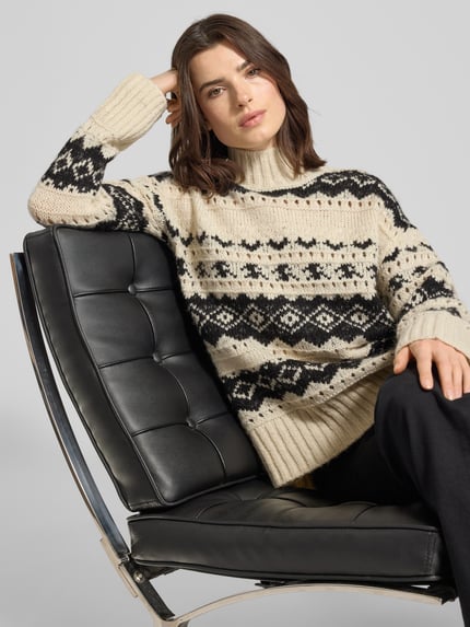 VERO MODA Regular Fit Strickpullover mit Mock Neck Modell 'AMPLE' Offwhite 3