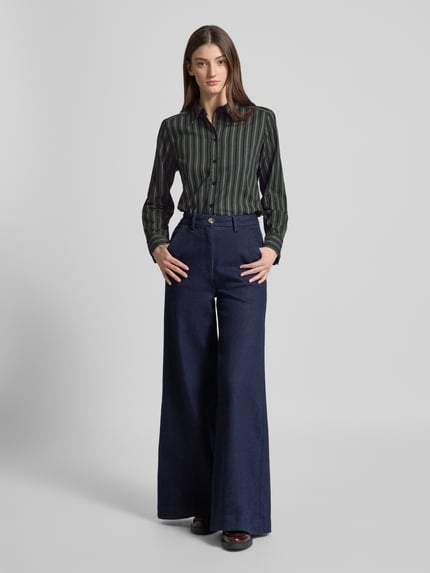 Tom Tailor Regular Fit Hemdbluse aus Baumwoll-Mix mit Seitenschlitzen Dunkelgruen 1