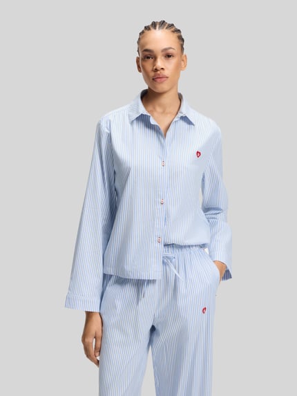 HUGO Loose Fit Pyjama-Oberteil aus Baumwoll-Viskose-Mix Modell 'DREEM'  Hellblau 4