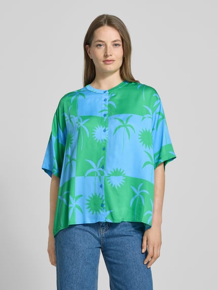 Milano Italy Relaxed fit blouse met doorknoopsluiting Bleu - 4