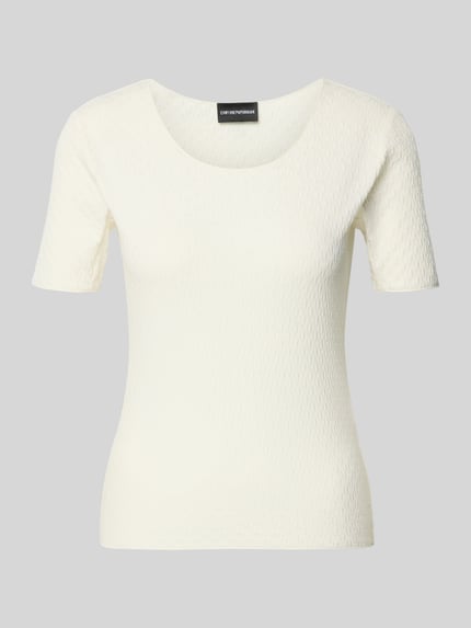 Produktfoto, T-Shirt mit Rundhalsausschnitt von Emporio Armani aus reiner Baumwolle in Weiß, feine Struktur, Slim Fit, glatte Oberfläche