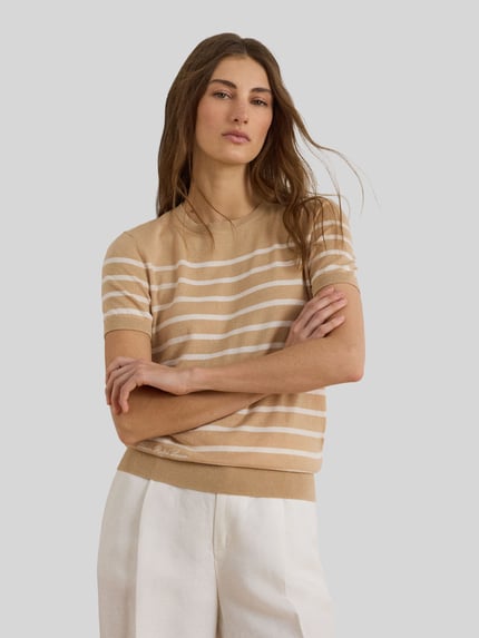 Lauren Ralph Lauren Regular Fit Pullover aus Baumwoll-Mix mit kurzen Ärmeln Apricot 4