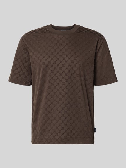 Produktfoto, braunes Regular Fit T-Shirt aus reiner Baumwolle Modell 'Varo' von JOOP! COLLECTION mit Ton-in-Ton Muster und matter Textur