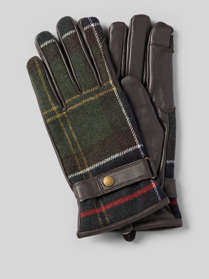 Produktfoto, Handschuhe aus Leder-Woll-Mix von Barbour mit kariertem Muster in Grün, Braun und Rot, Damen Handschuhe von Barbour